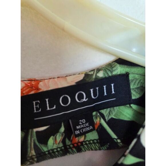 Eloquii Black w/Multicolor Floral Print Flare Sleeve Midi Cocktail Dress size 20 - Picture 4 of 9